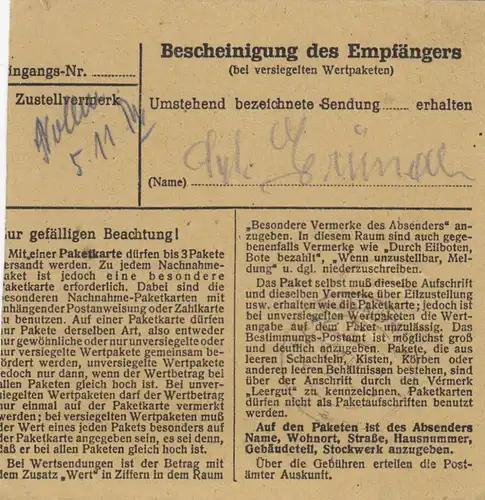 Carte de paquet BiZone 1948: Kirchheim Teck après Eglfing-Haar, établissement de soins