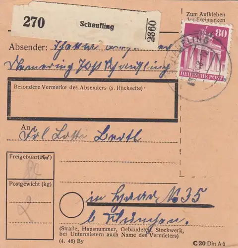 BiZone Paketkarte 1948: Thanning Post Schaufling nach Haar