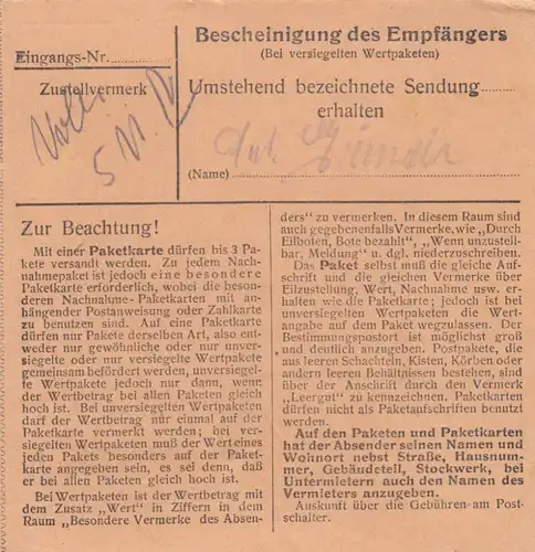 Carte de paquet BiZone 1948: Thanning Post Bâton après cheveux