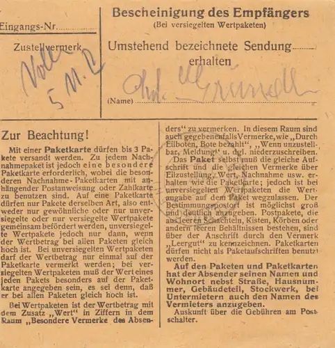 Carte de paquet BiZone 1948: Krumbach après établissement de soins et de santé Haar