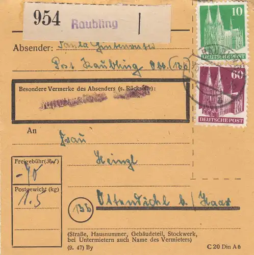 BiZone Paketkarte 1948: Raubling nach Ottendichl