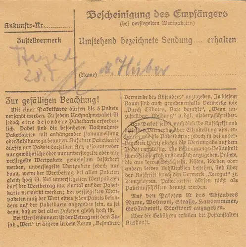 Carte de paquet BiZone 1948: Hesselohe par cheveux, auto-réservation, pharmacie de gare