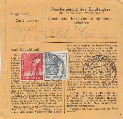 Paketkarte 1948: Pfakofen Inkofen nach Haar, Anstalt