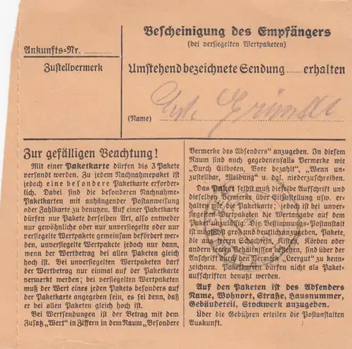 Carte de paquet 1948: Eggstett selon l'établissement Haar
