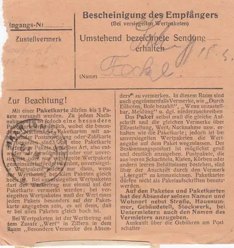 Carte de paquet 1948: Schwindegg vers Munich Haar