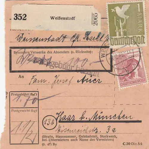 Carte de paquet 1948: Ville Blanche par cheveux, carte de valeur