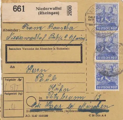 Paketkarte: Niederwalluf nach Putzbrunn