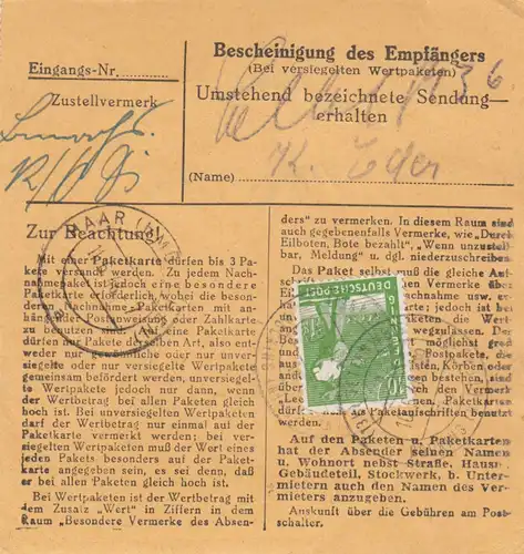 Paketkarte 1948: Tiefendobl Tettenweis nach Ottendichl