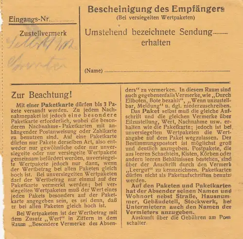 Carte de paquet BiZone 1948: Burghausen à Berchtesgaden, supplément, victime d'urgence