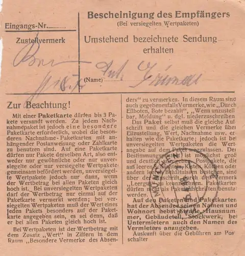 Paketkarte 1948: Waldmünchen nach Haar