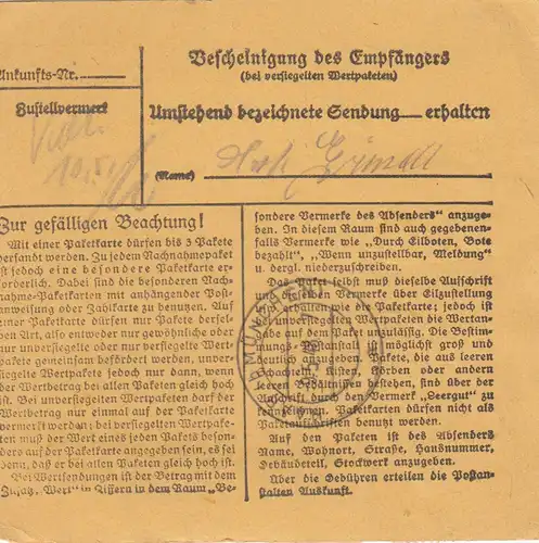 Carte de paquet 1948: Niederlindhart a Eglfing