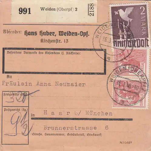 Carte de paquet 1948: saule par cheveux, auto-réservation