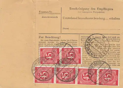 Carte de paquet 1948: Ffm. Sossenheim pour Eglfing, Urgent