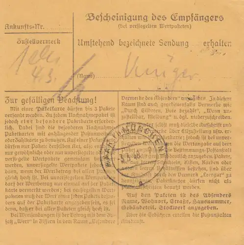 Paketkarte 1948: Baumwollspinnerei Thalkirchdorf, Selbstucher, Wertkarte