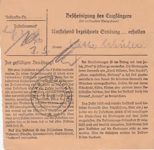 Carte de paquet 1948: Schliersee, Gasthof Seerose n.Haar, Carte, Urgent