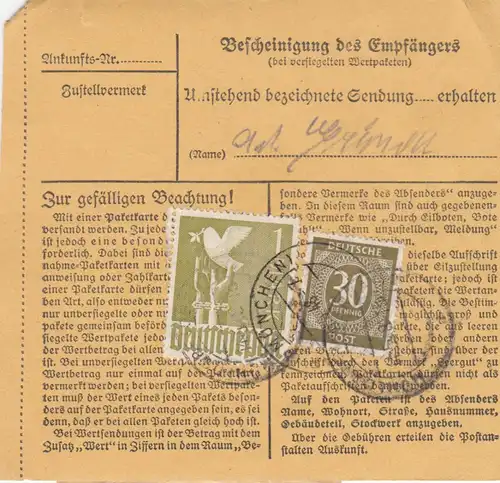 Carte de paquet 1948: Breitenbach n. Fauenklinik Munich, Eilbote, Exprès