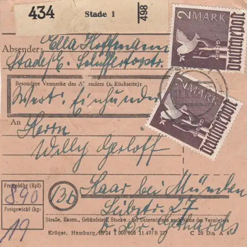 Carte de paquet 1948: Stade 1 par cheveux, carte de valeur