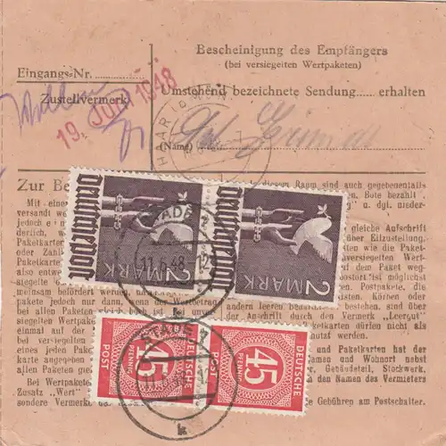 Carte de paquet 1948: Stade 1 par cheveux, carte de valeur