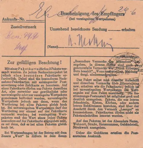 Carte de paquet BiZone 1949: Ameln après Haar près de Munich
