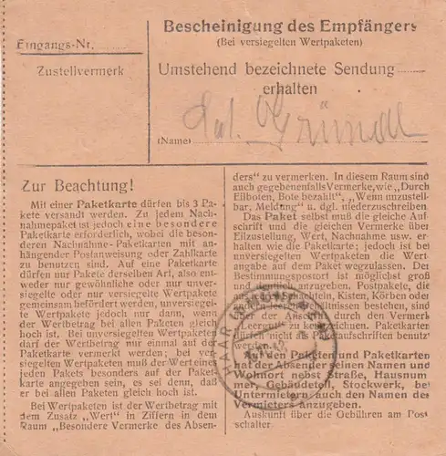 Carte de paquet BiZone 1948: Siebnach à Munich
