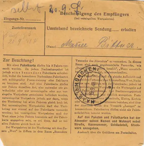 Carte de paquet BiZone 1948: Archenberg vers Haar près de Munich