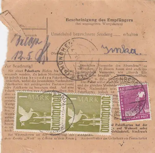 Carte de paquet 1948: Basse-Terre sur Göttingen par cheveux, urgent