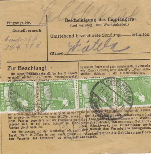 Paketkarte 1948: Elektrische Apparate Heppenheim nach Haar