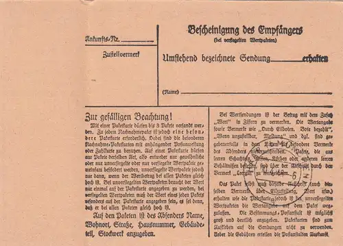 Paketkarte 1948: München 12 nach Haar, Wertkarte, Selbstbucher