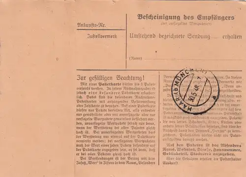 Carte de paquet 1948: Deisenhofen par cheveux, auto-réservation, carte de valeur