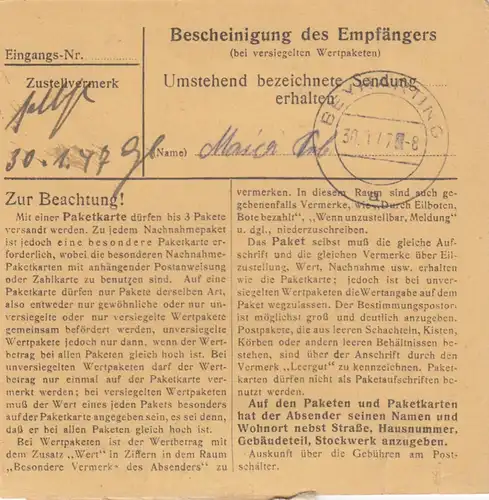 Carte de paquet BiZone 1947: Oeil optique Fürth après Beyharting Bad Aibling