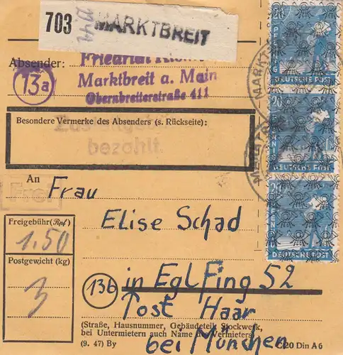 BiZone Paketkarte 1948: Marktbreit nach Eglfing