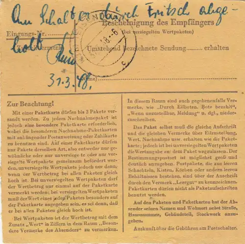 Carte de paquet 1948: Wiesbaden Niederwalluf vers Teisendorf