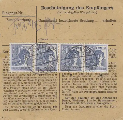 Carte de paquet 1948: Esslingen Hegensberg vers Berchtesgaden, frais supplémentaires