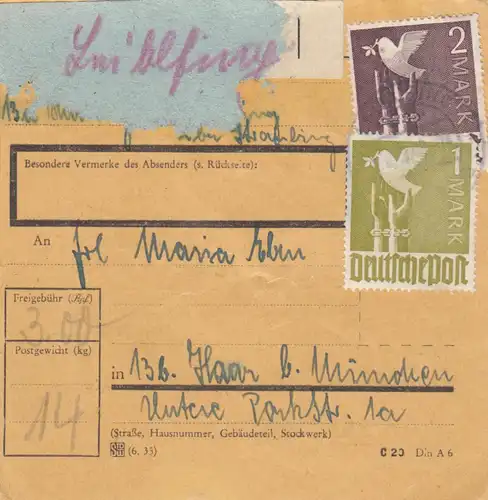 Paketkarte 1948: Leiblfing nach Haar