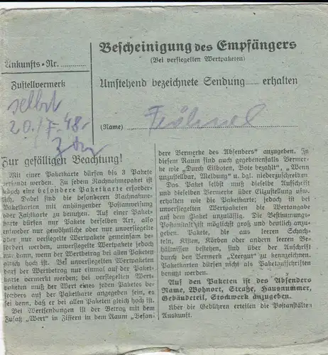 BiZone Carte de paquet 1948: Roding vers Oberammergau, carte de valeur, formulaire spécial
