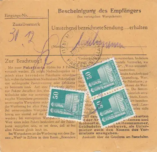 BiZone Paketkarte 1948: Reichelsdorf nach München durch Eilboten, Notopfer