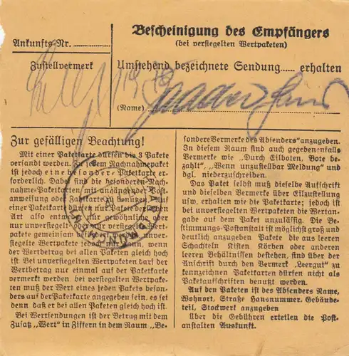 BiZone Paketkarte 1948: München Schloß Nymphenburg nach Salmdorf, Selbstbucher