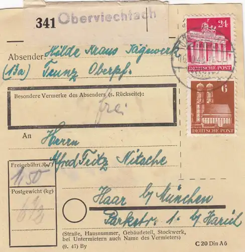 BiZone Paketkarte 1948: Teunz Oberpf. nach Haar