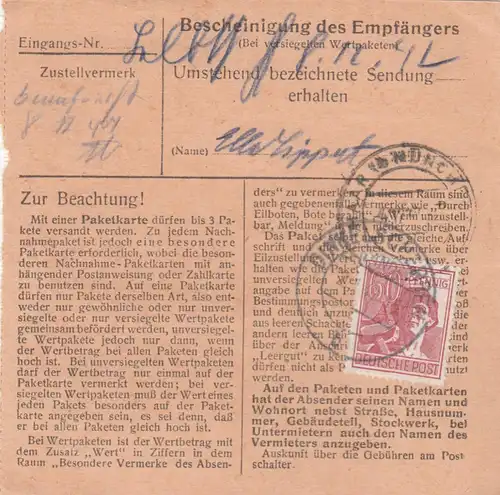 Carte de paquet 1947: Découpe par cheveux, Par les eilbots