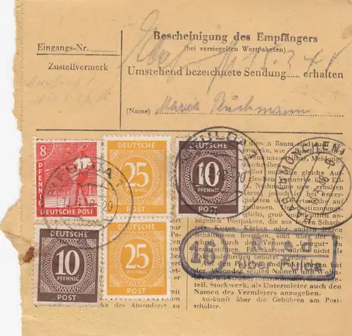 Paketkarte 1948: Ried Fulda 2 nach Haar, Wertkarte
