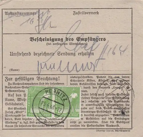 Carte de paquet 1948: Pegnitz par cheveux, carte de valeur