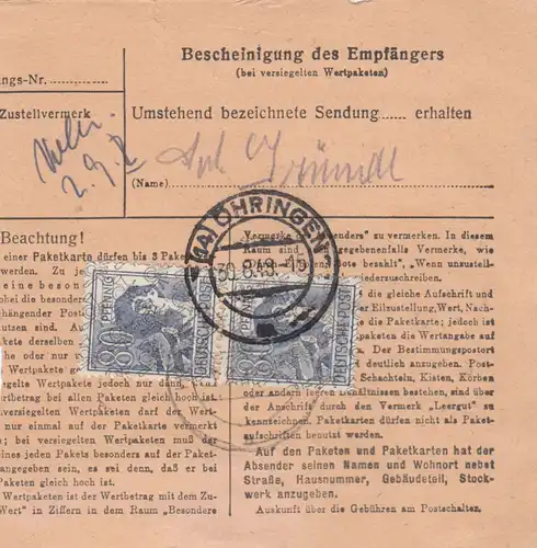 Carte de paquet 1948: Öhringen a Eglfing-Haar, Hôtel de santé