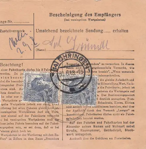 Paketkarte 1948: Öhringen nach Eglfing-Haar, Heilanstalt