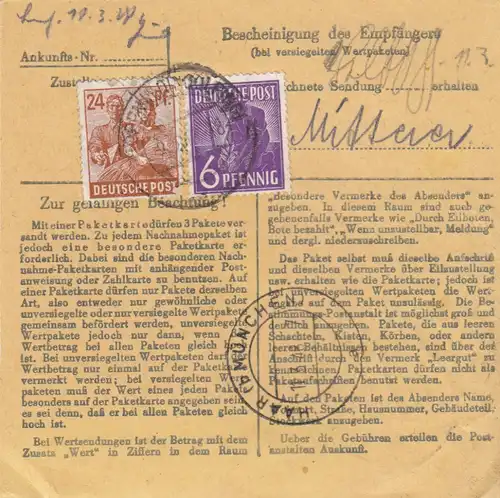 Carte de paquet 1948: La ferme de Loiching Teisbach par Haar