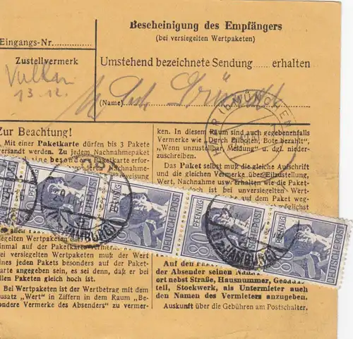Paketkarte 1947: Hamburg, Feldpost, nach Eglfing Haar