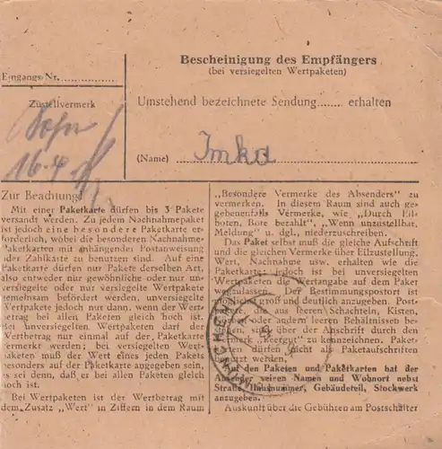 Paketkarte 1948: Eichenberg nach Haar, Dringend, Durch Eilboten
