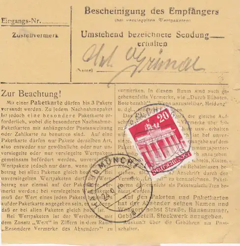 BiZone Paketkarte 1948: Salching über Straubing nach Haar, Heilanstalt