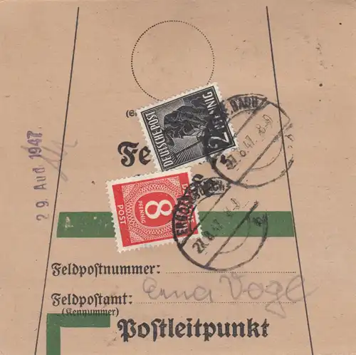 Carte de paquet 1947: Ergoldsbach n. Bad Aibling, Notfor. Feldpost, Carte