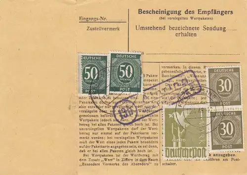 Paketkarte 1948: Ainring nach Pullach, Wertkarte