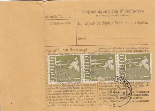 Paketkarte 1948: Trappstadt n. München, Wertkarte, mit Notpaketkarte